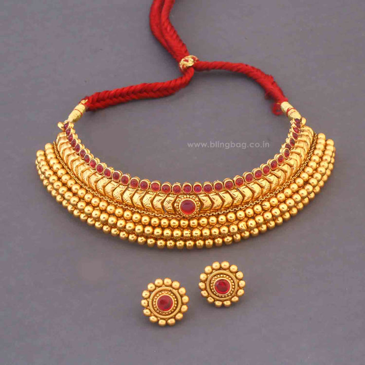 Golden Gajra Antique Jewellery Set - New Arrival