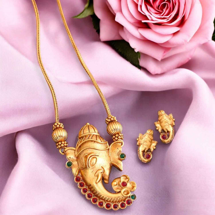 Golden Ganpati Temple Jewellery Set - New Arrival