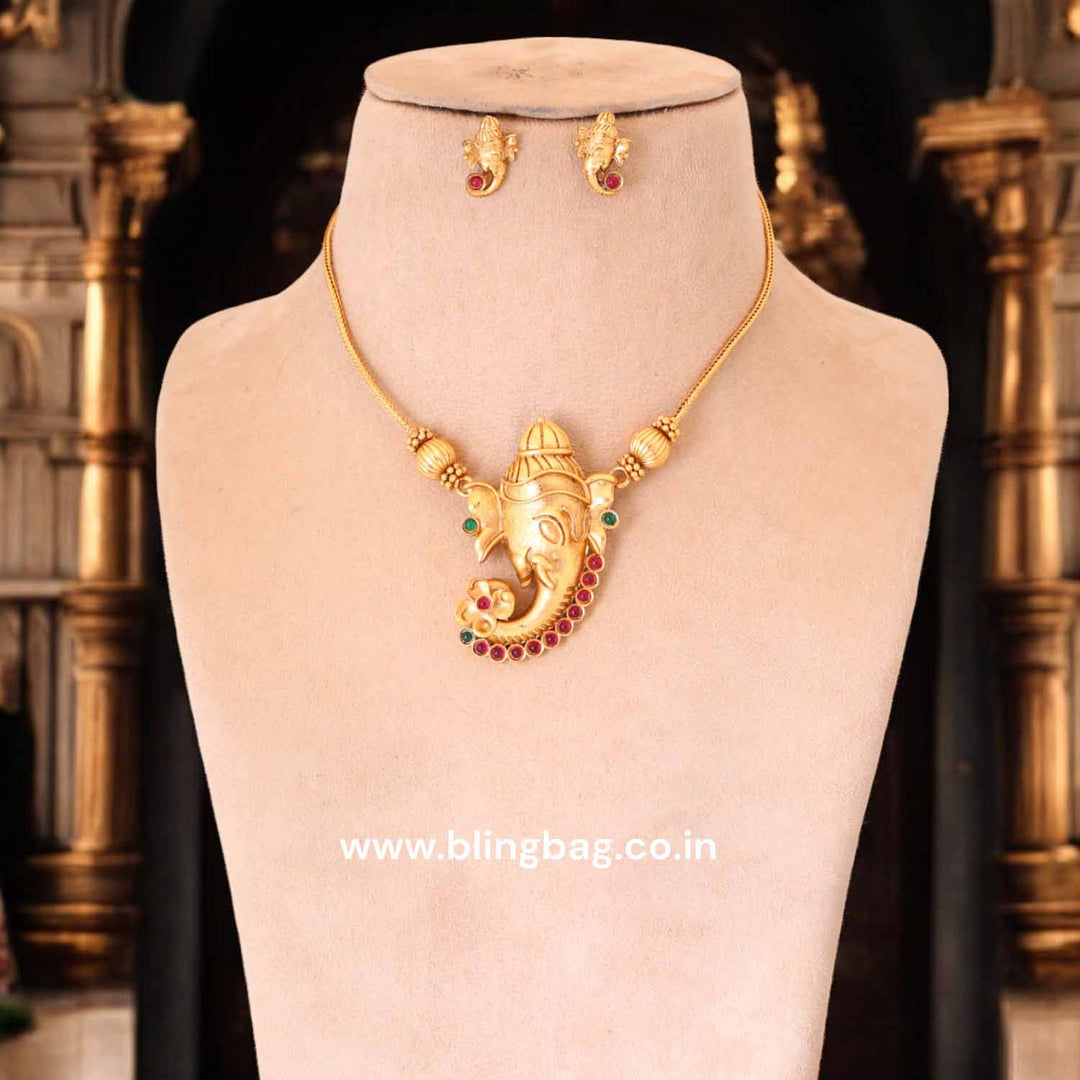 Golden Ganpati Temple Jewellery Set - New Arrival