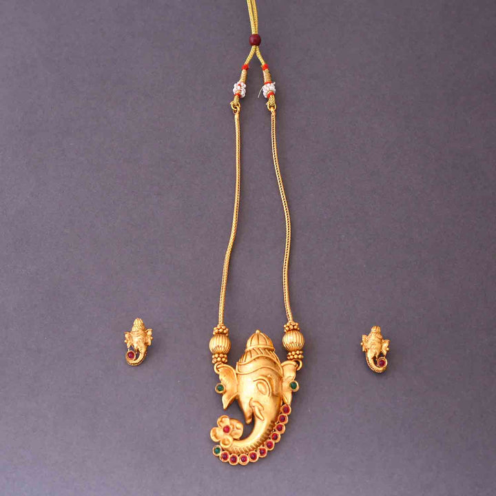 Golden Ganpati Temple Jewellery Set - New Arrival