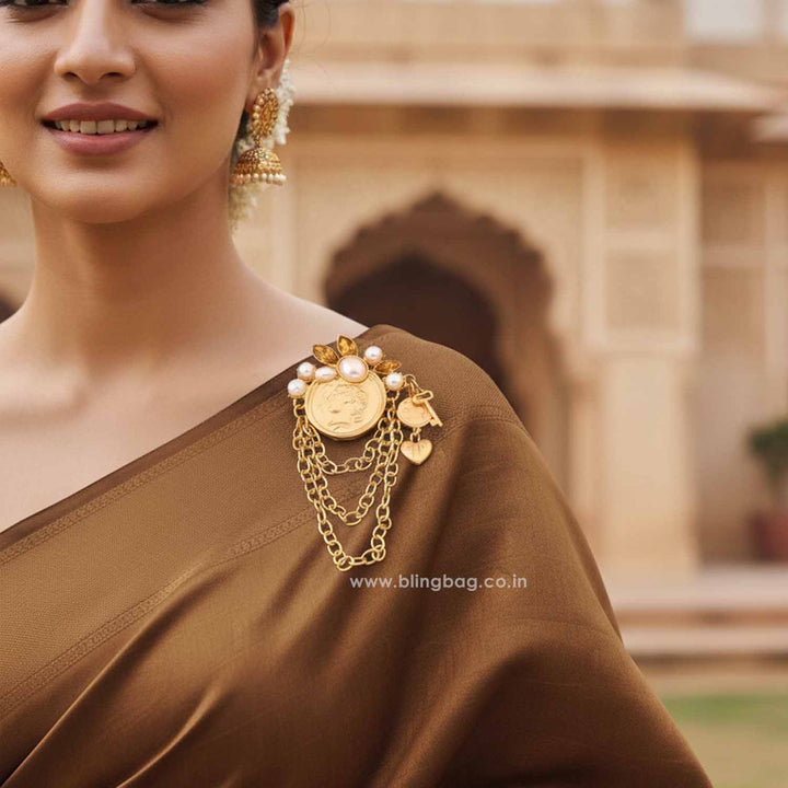 Golden Gilded Coin Brooch