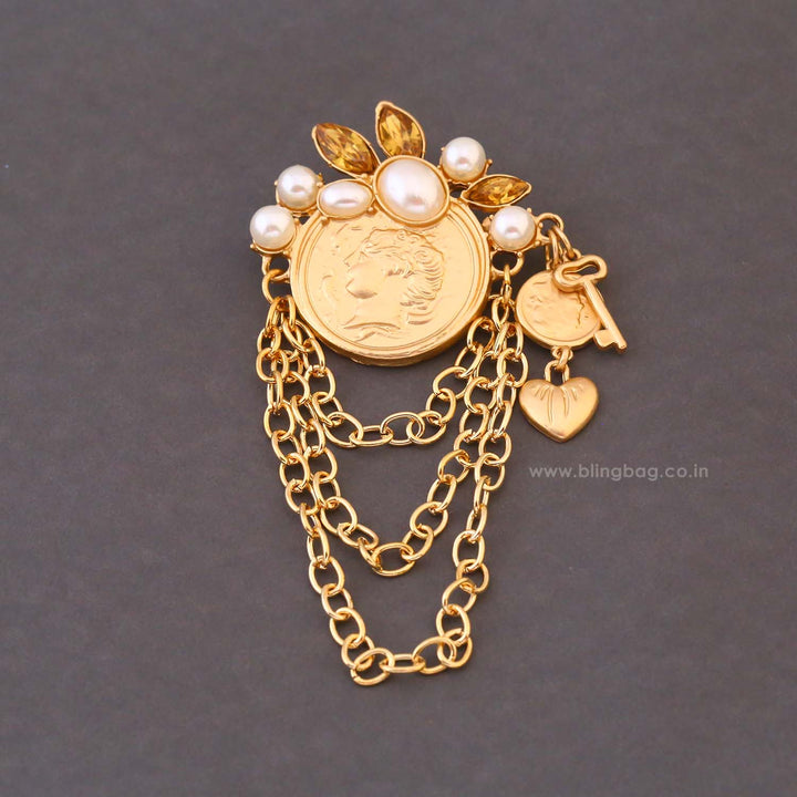 Golden Gilded Coin Brooch