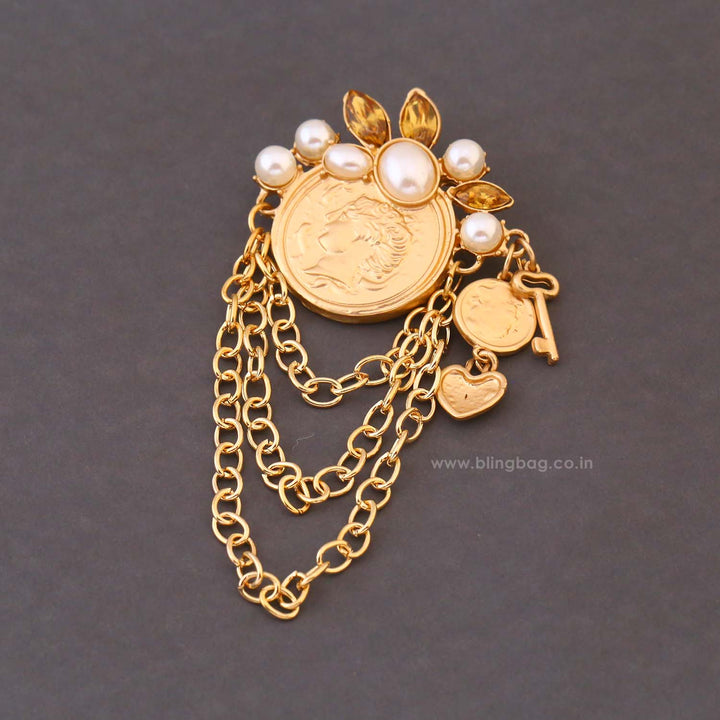 Golden Gilded Coin Brooch
