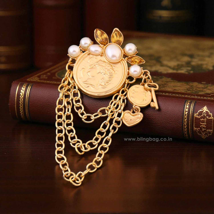 Golden Gilded Coin Brooch