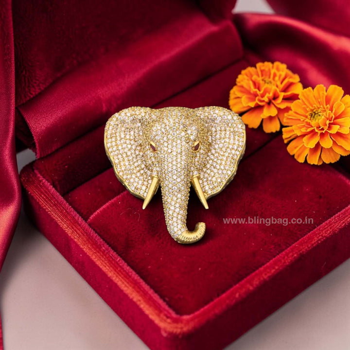 Golden Glittering Elephant Brooch