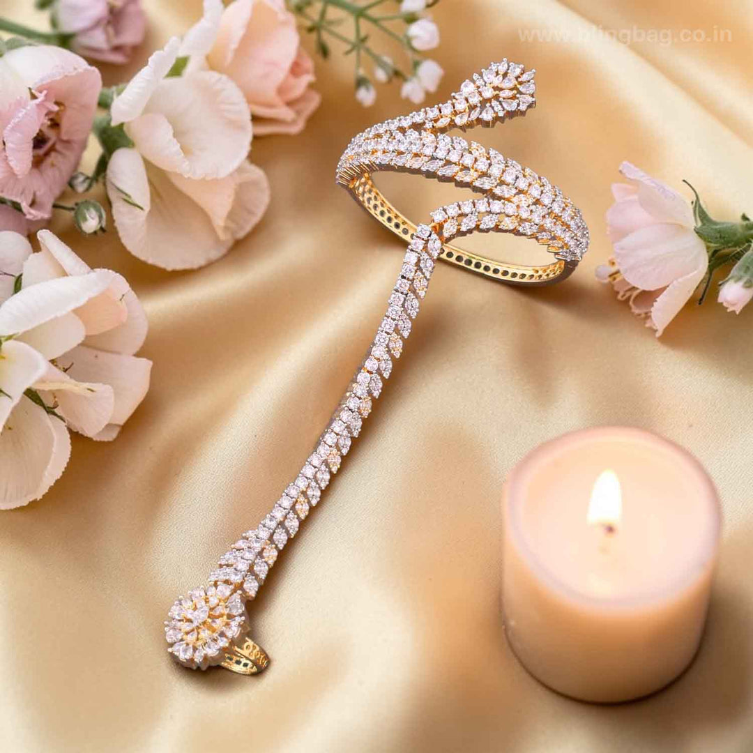 Golden Gracelyn Zirconia Hath Phool