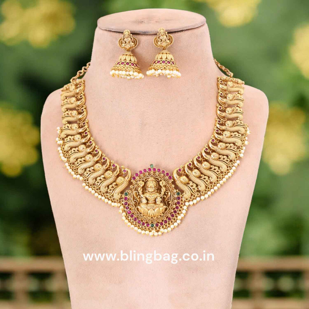 Golden Hiranya Hasli Temple Jewellery Set- New Arrival