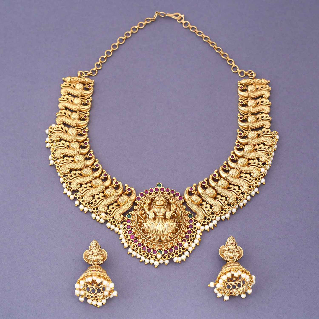 Golden Hiranya Hasli Temple Jewellery Set- New Arrival