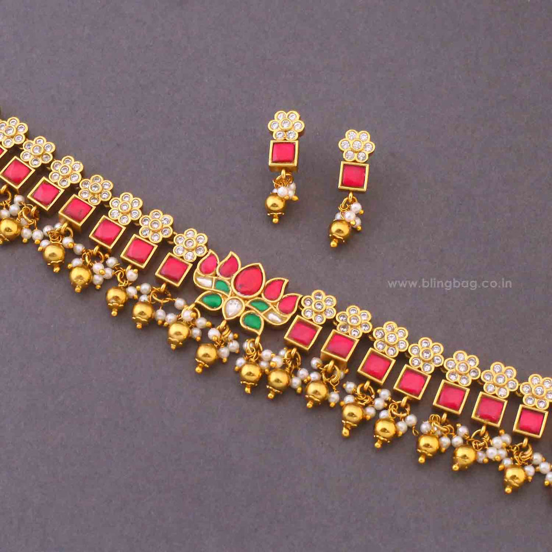 Golden Hridya Antique Jewellery Set - New Arrival