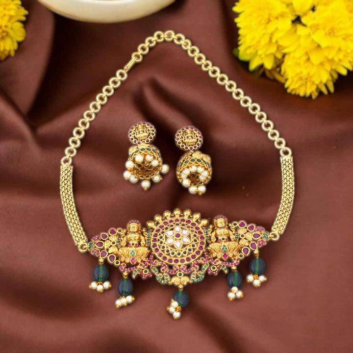 Golden Iravati Temple Jewellery Set - New Arrival