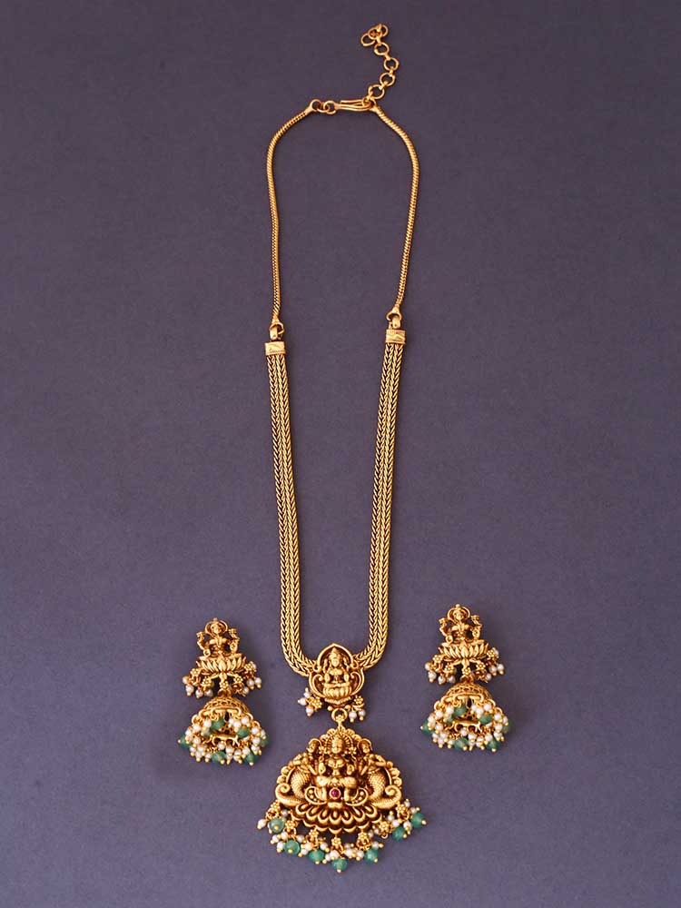 Golden Jaal Temple Pendant Set