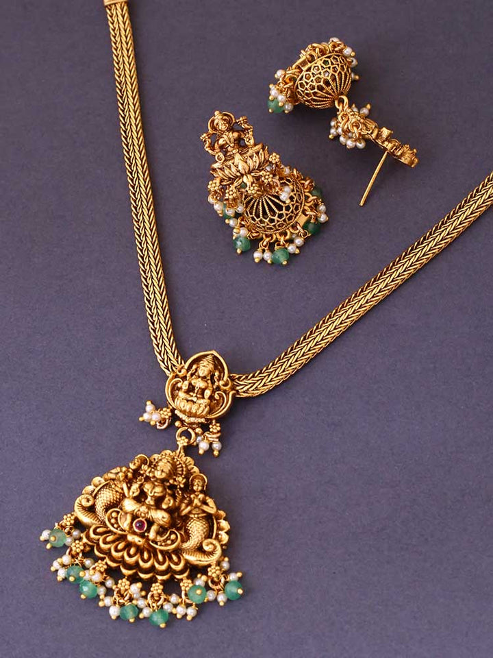 Golden Jaal Temple Pendant Set