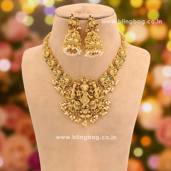 Golden Jigisha Hasli Temple Jewellery Set- New Arrival