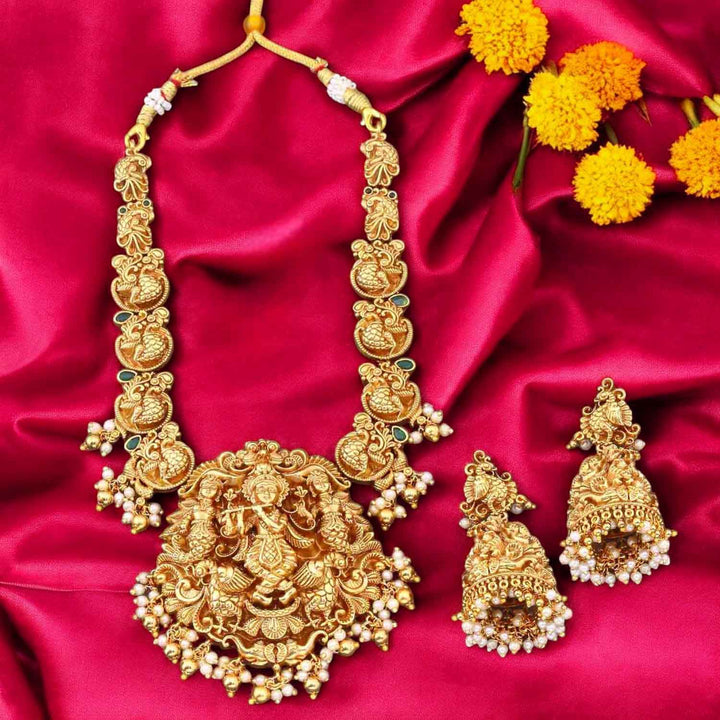 Golden Jigisha Hasli Temple Jewellery Set- New Arrival