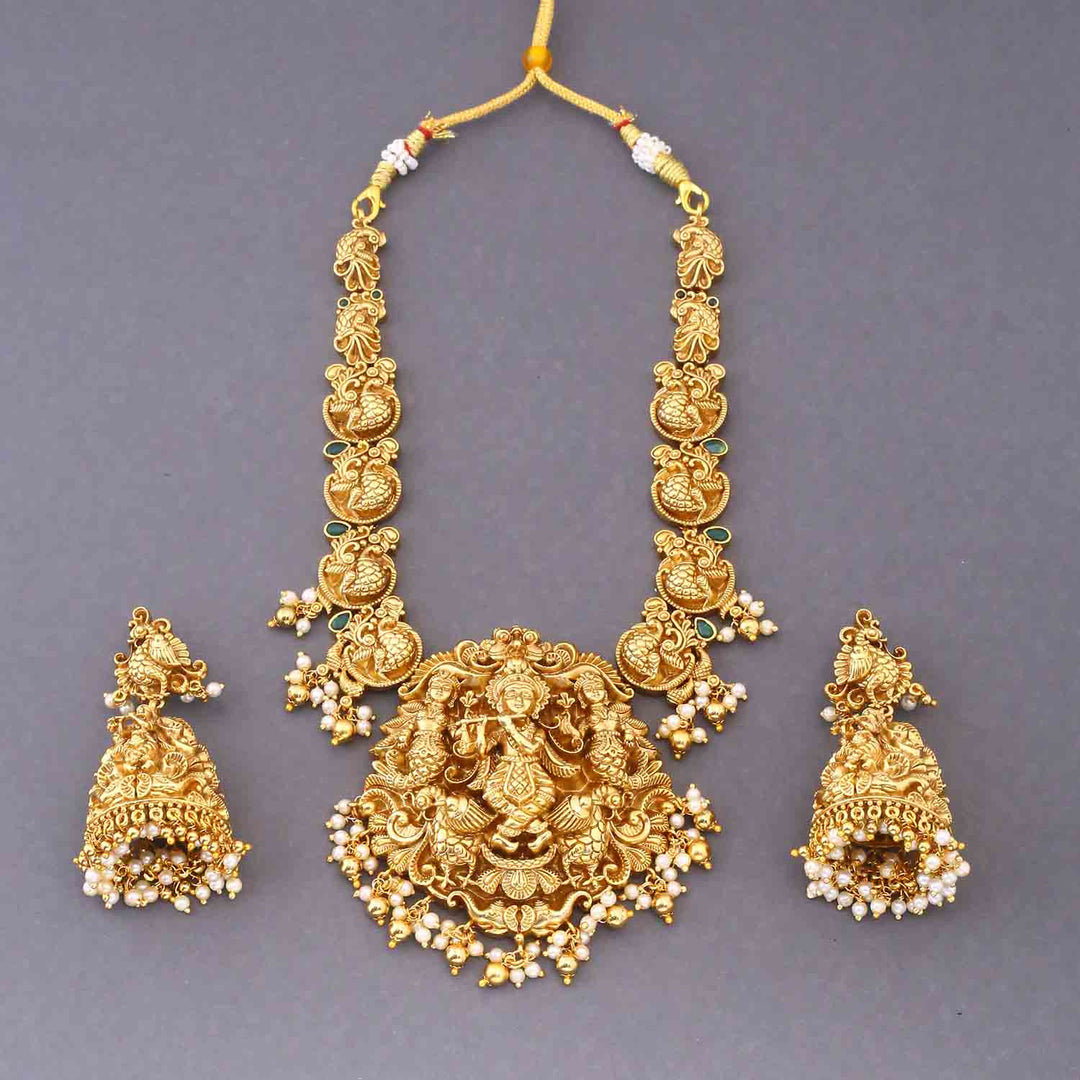 Golden Jigisha Hasli Temple Jewellery Set- New Arrival