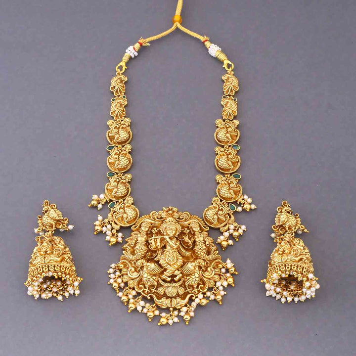 Golden Jigisha Hasli Temple Jewellery Set- New Arrival