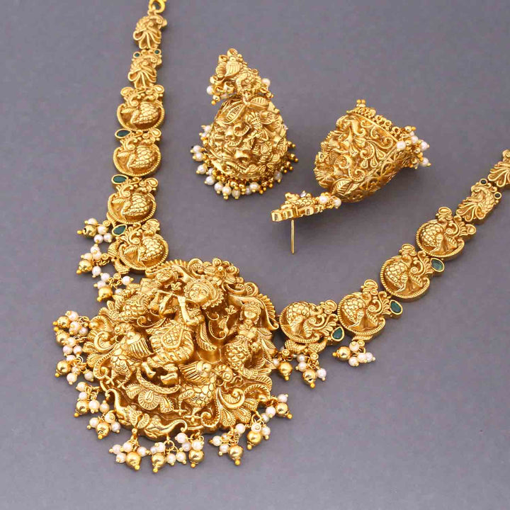 Golden Jigisha Hasli Temple Jewellery Set- New Arrival