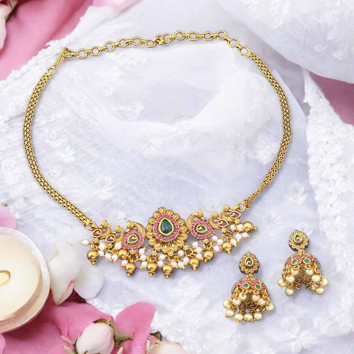 Golden Jivora Antique Jewellery Set - New Arrival
