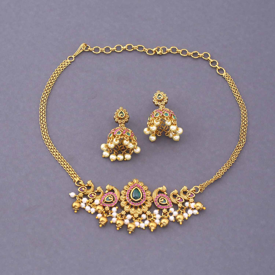 Golden Jivora Antique Jewellery Set - New Arrival
