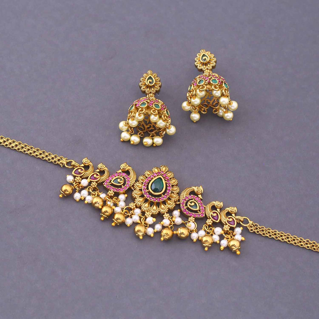 Golden Jivora Antique Jewellery Set - New Arrival