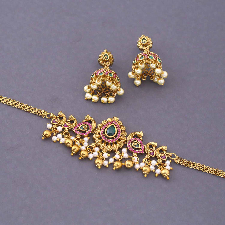 Golden Jivora Antique Jewellery Set - New Arrival