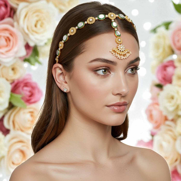 Golden Kalpita Hairband With Tikka