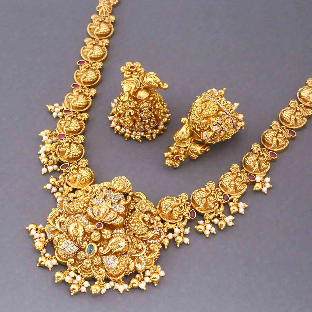 Golden Khushlani Temple Jewellery Set- New Arrival