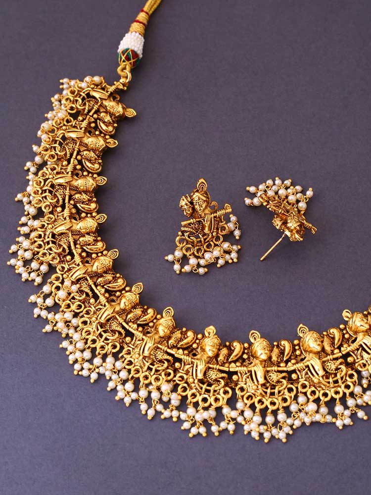 Temple Jewellery Krishna Golden Krishna Temple Jewellery Set