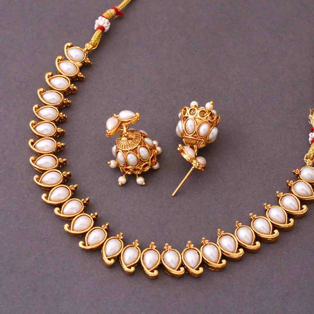 Golden Kumuda Antique Jewellery Set - New Arrival