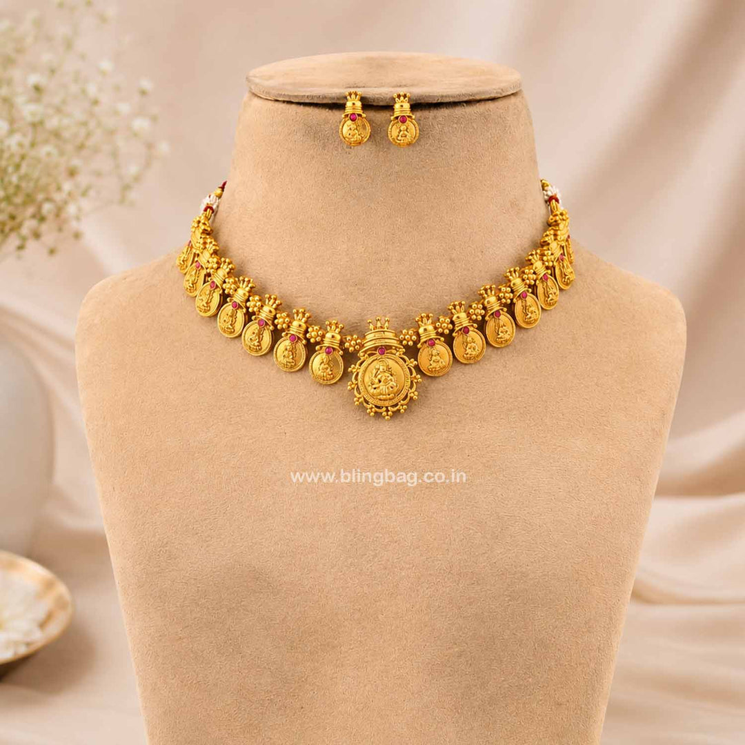 Golden Lakshmii Temple Jewellery Set- New Arrival