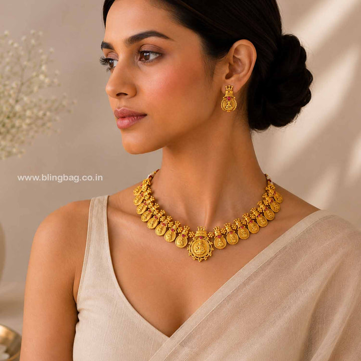 Golden Lakshmii Temple Jewellery Set- New Arrival