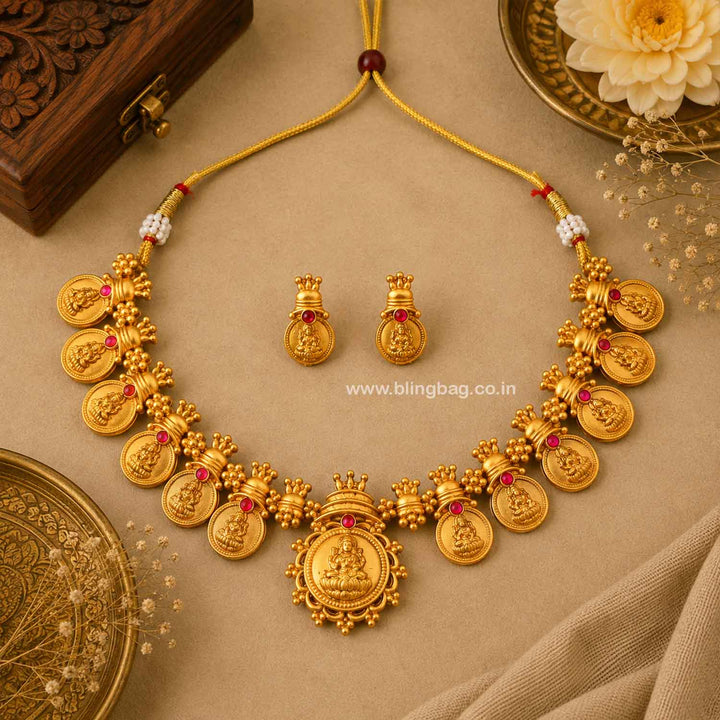 Golden Lakshmii Temple Jewellery Set- New Arrival