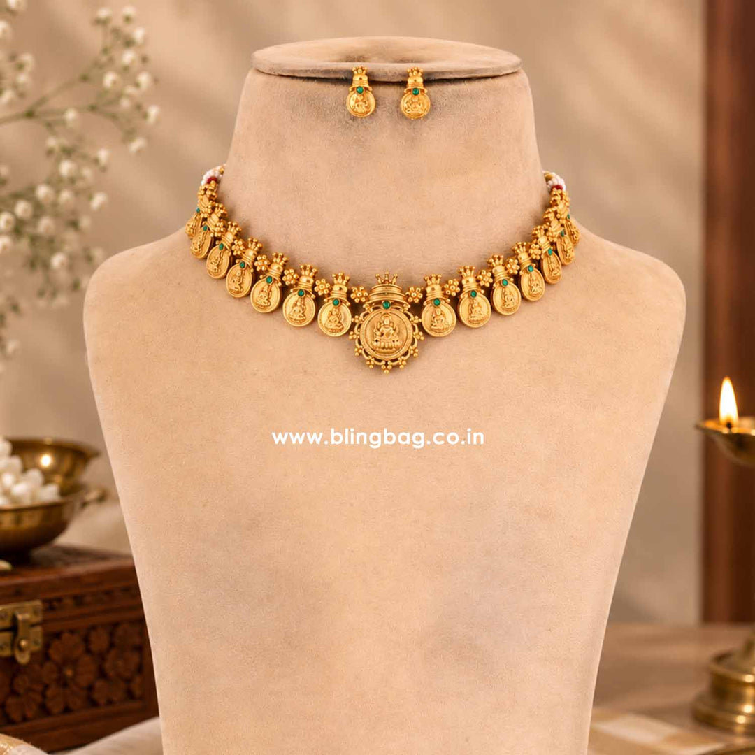 Golden Lakshmii Temple Jewellery Set- New Arrival