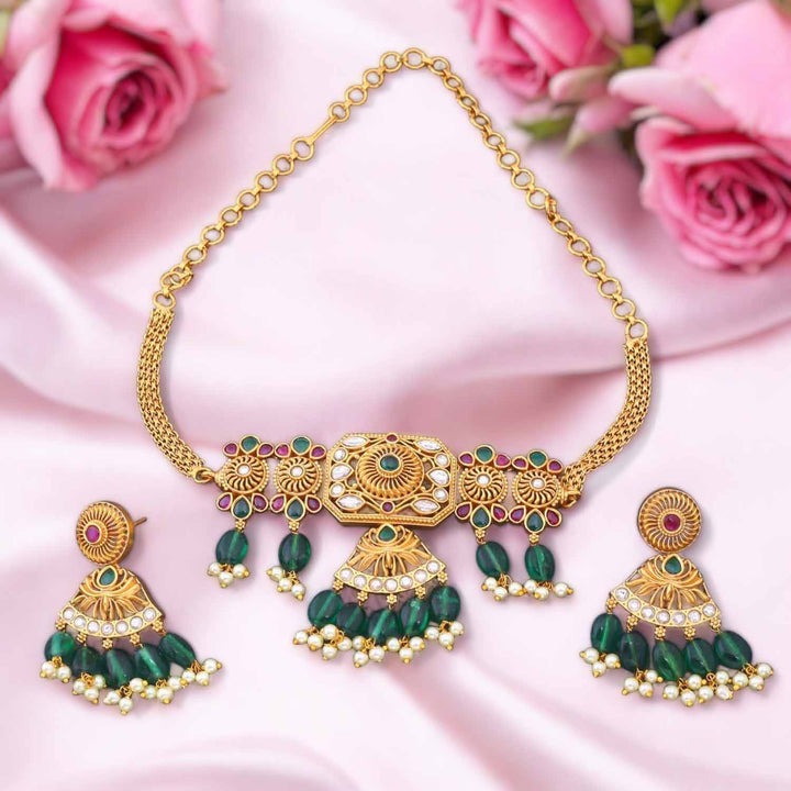 Golden Lisha Antique Jewellery Set - New Arrival