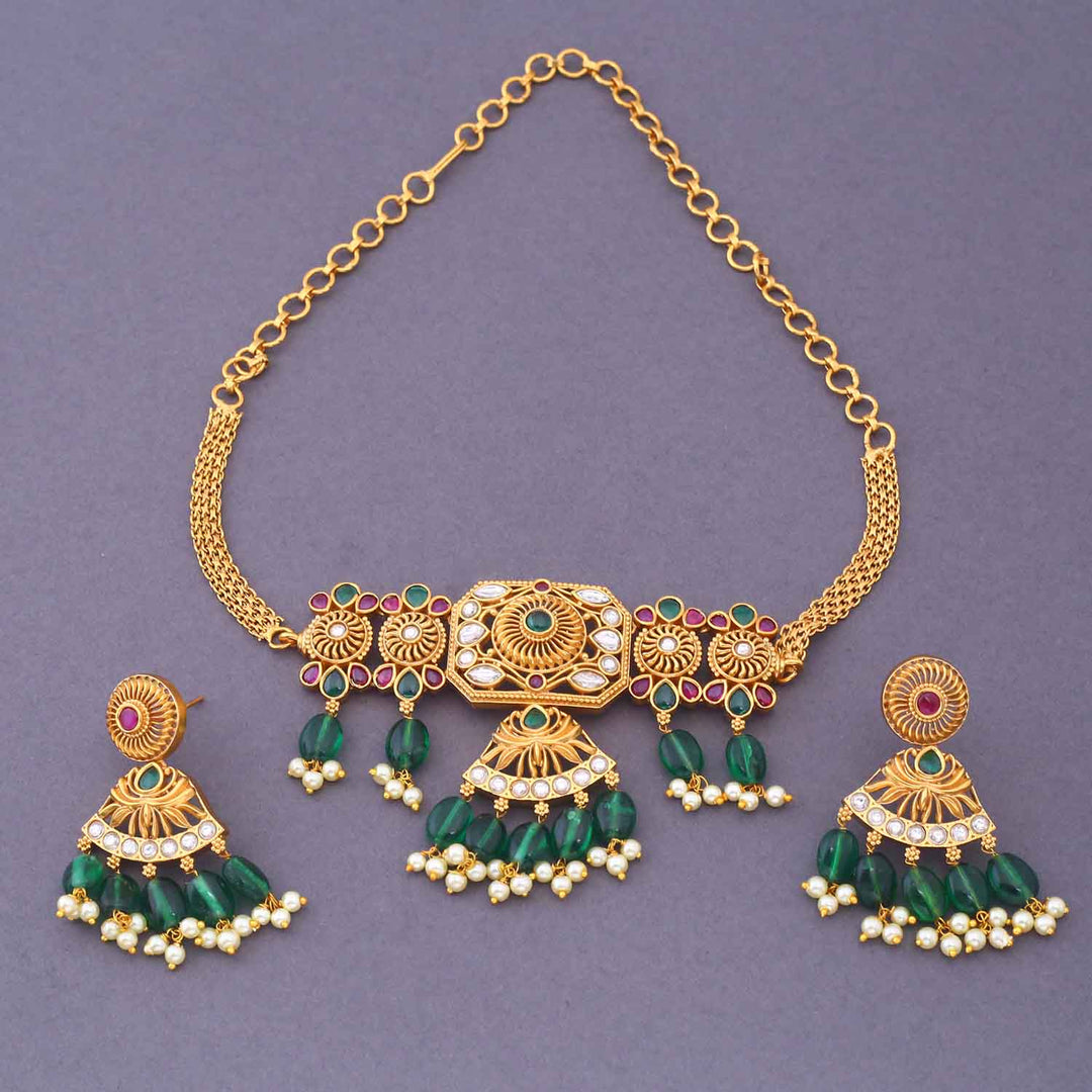 Golden Lisha Antique Jewellery Set - New Arrival