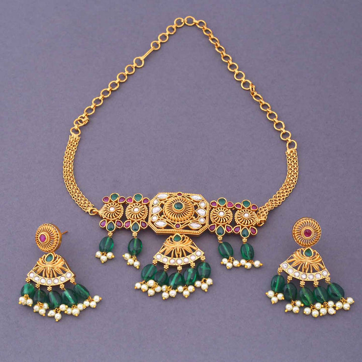 Golden Lisha Antique Jewellery Set - New Arrival