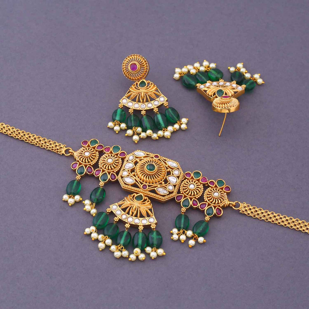 Golden Lisha Antique Jewellery Set - New Arrival