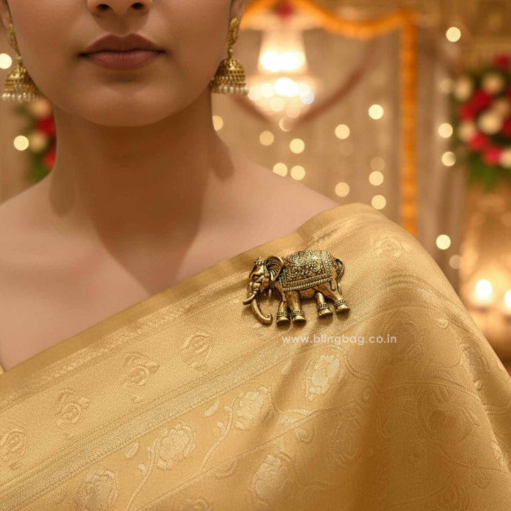 Golden Majestic Elephant Brooch