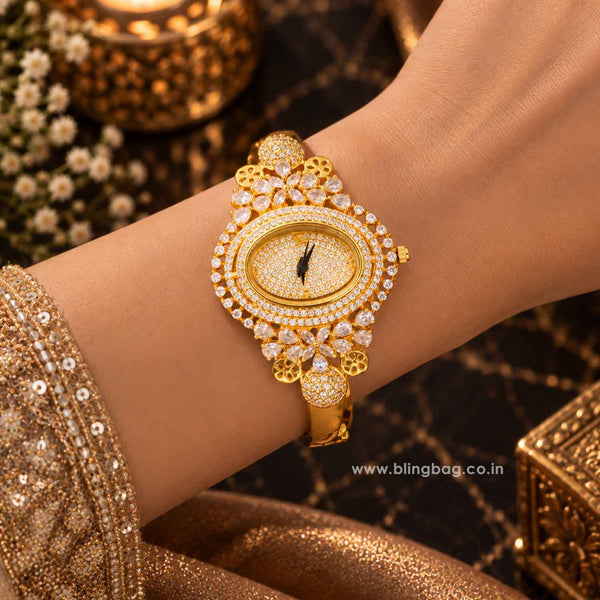 Golden Marialyn Zirconia Watch