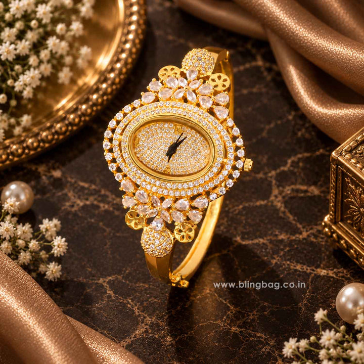 Golden Marialyn Zirconia Watch