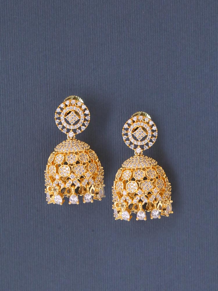 Golden Martia  Zirconia Jhumkis