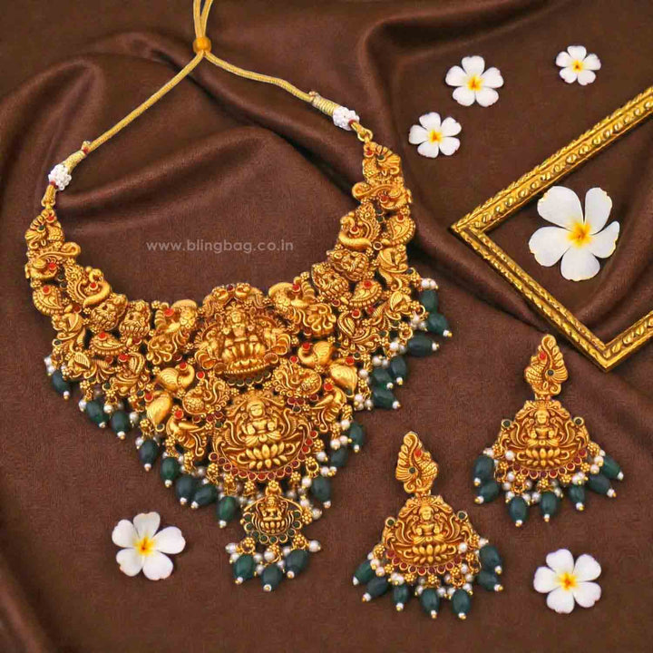 Golden Meenakshiya Temple Jewellery Set - New Arrival