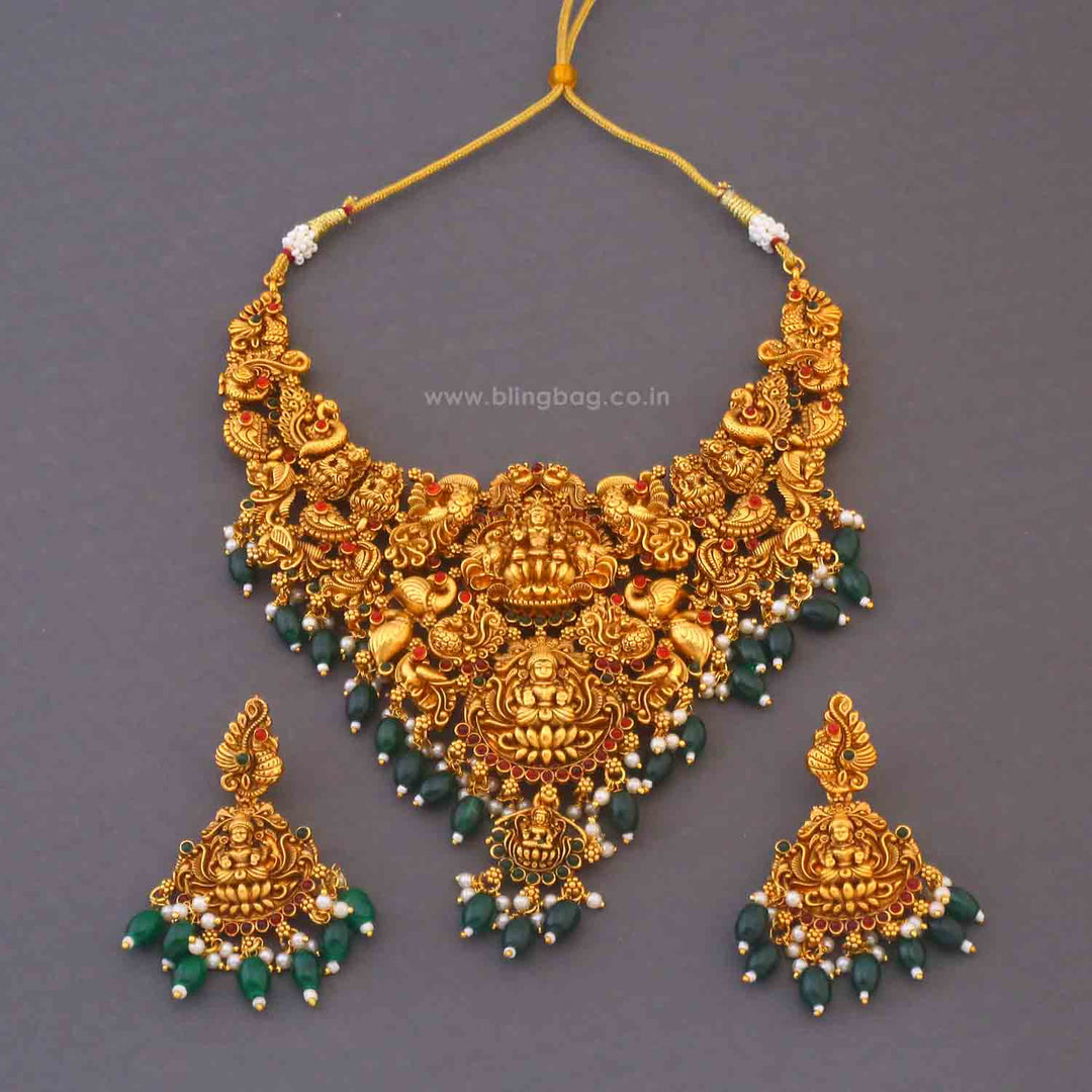 Golden Meenakshiya Temple Jewellery Set - New Arrival