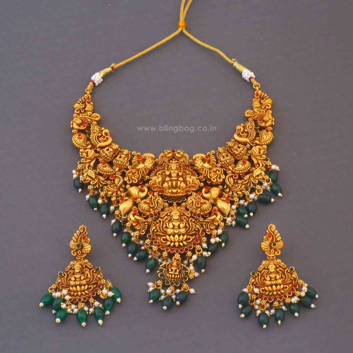 Golden Meenakshiya Temple Jewellery Set - New Arrival