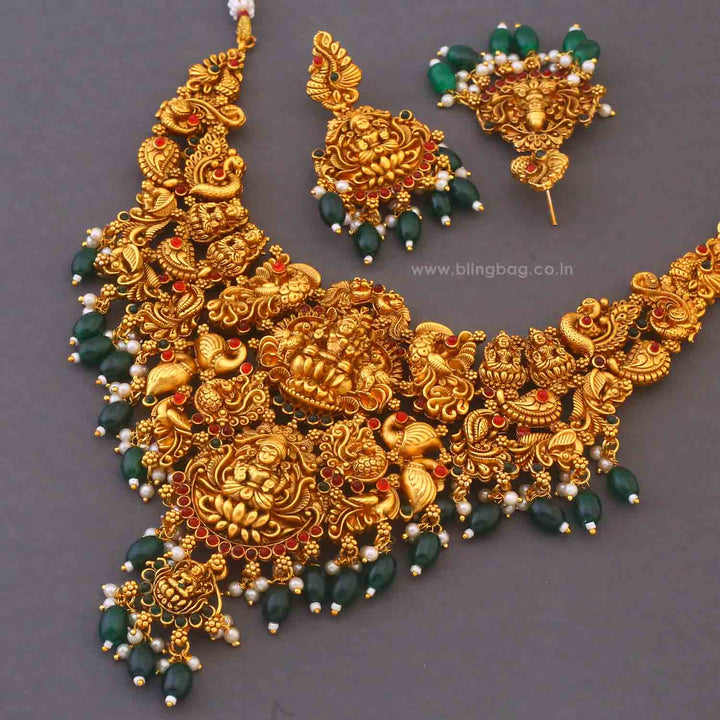 Golden Meenakshiya Temple Jewellery Set - New Arrival