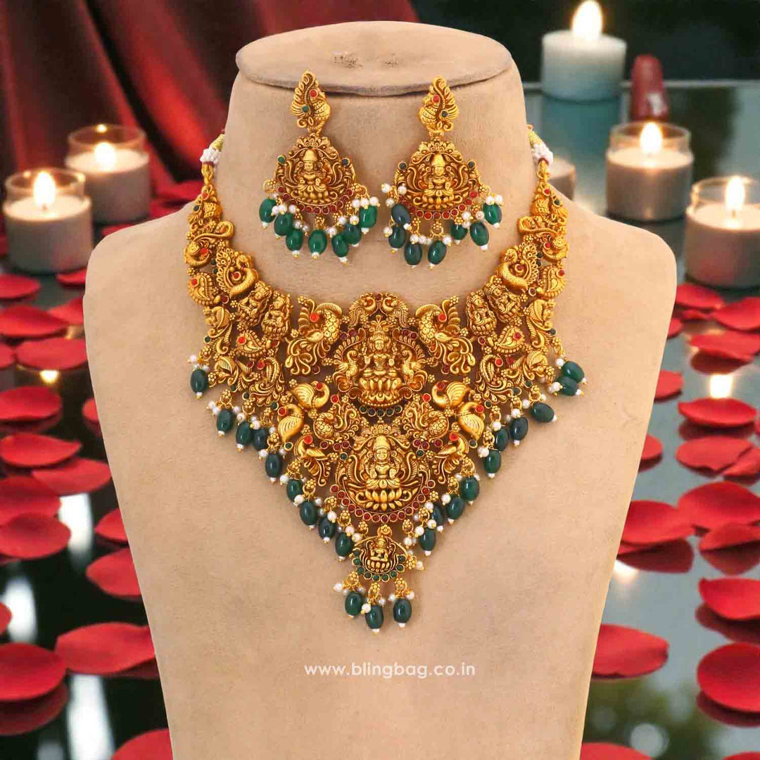 Golden Meenakshiya Temple Jewellery Set - New Arrival