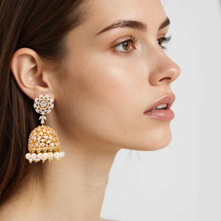 Golden Mini Avi Zirconia Jhumkis