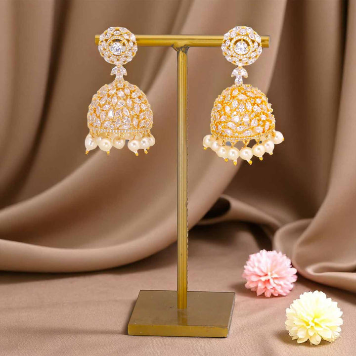 Golden Mini Avi Zirconia Jhumkis