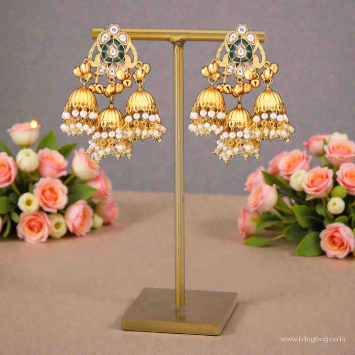 Golden Navyai Oxidised Jhumkis