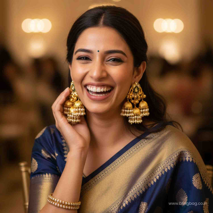 Golden Navyai Oxidised Jhumkis